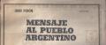 Portada de Mensaje al Pueblo Argentino